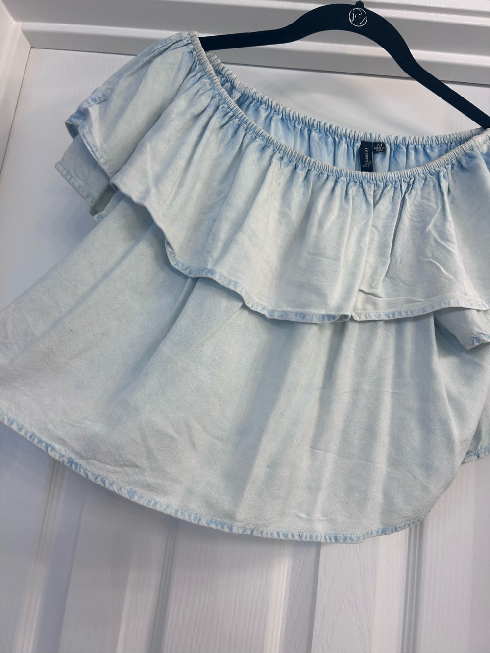 Light Blue Off-Shoulder Ruffle Crop Top size M - Picture 3 of 4